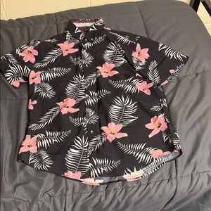 Tropical Black and Pink Men's Button Down Shirt